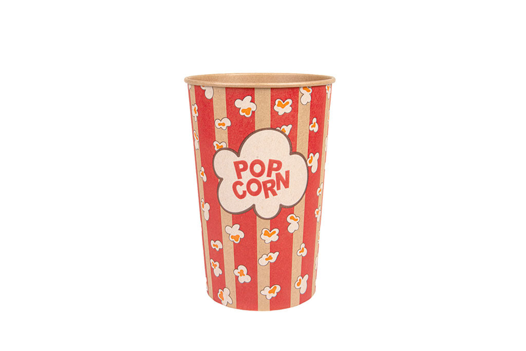 Popcorneimer, Popcornbecher, braun, bedruckt, Kraftpapier, 1920 ml, 19,5 x 10 cm, Ø13,3 cm